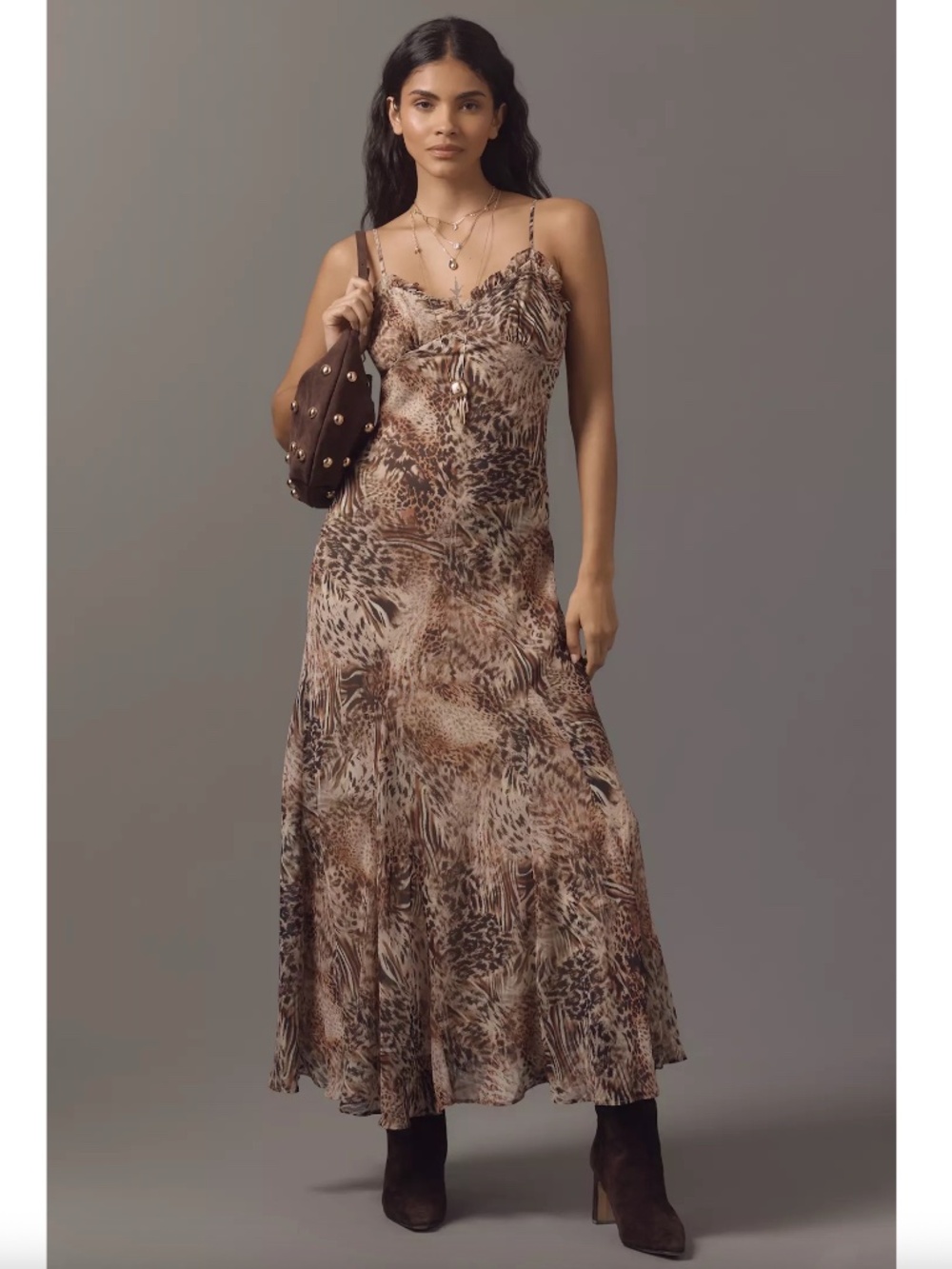 $148 NWT ASTR The Label Maeryn V-Neck Slip Maxi Dress Leopard XL
